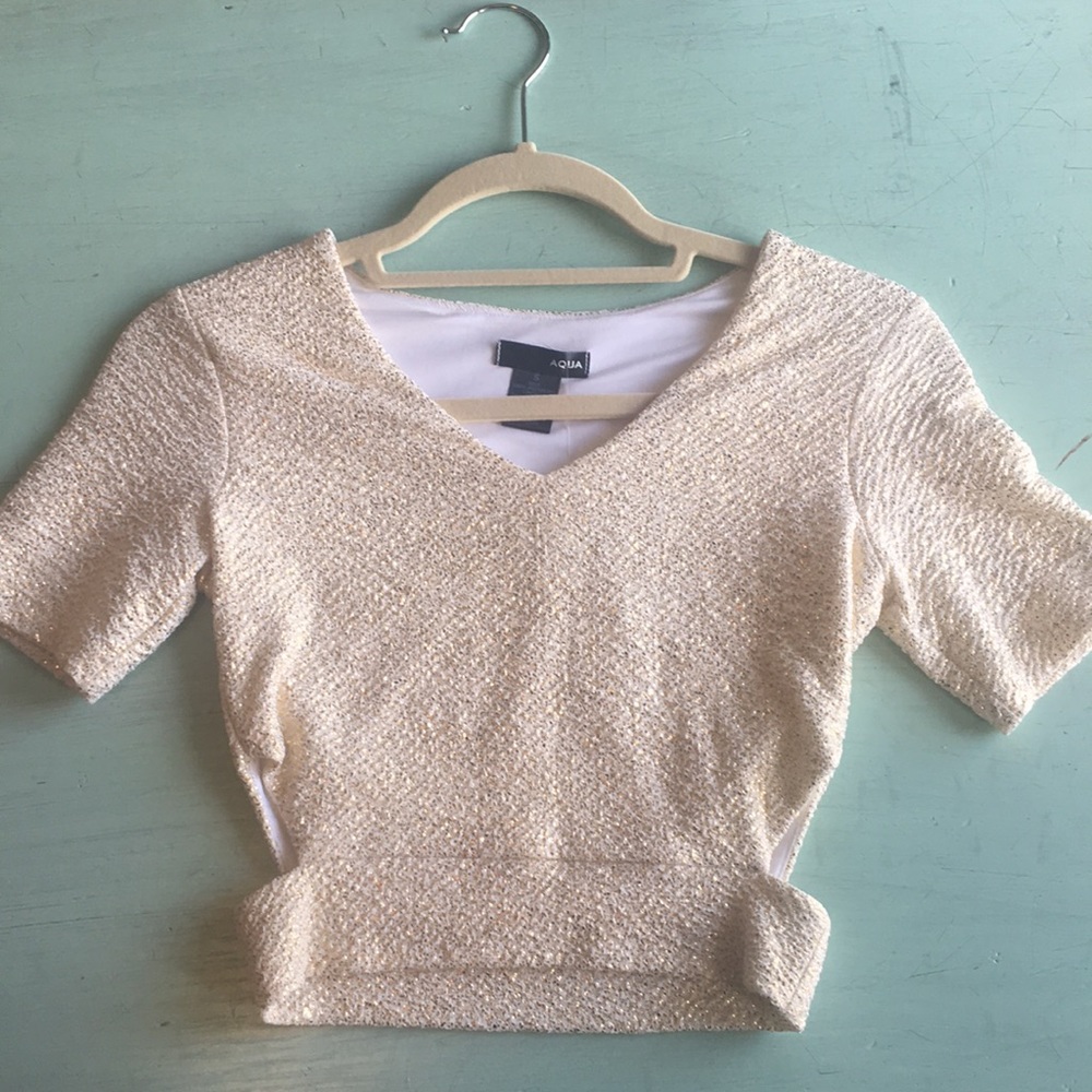 AQUA brand White and gold crop top new with tags